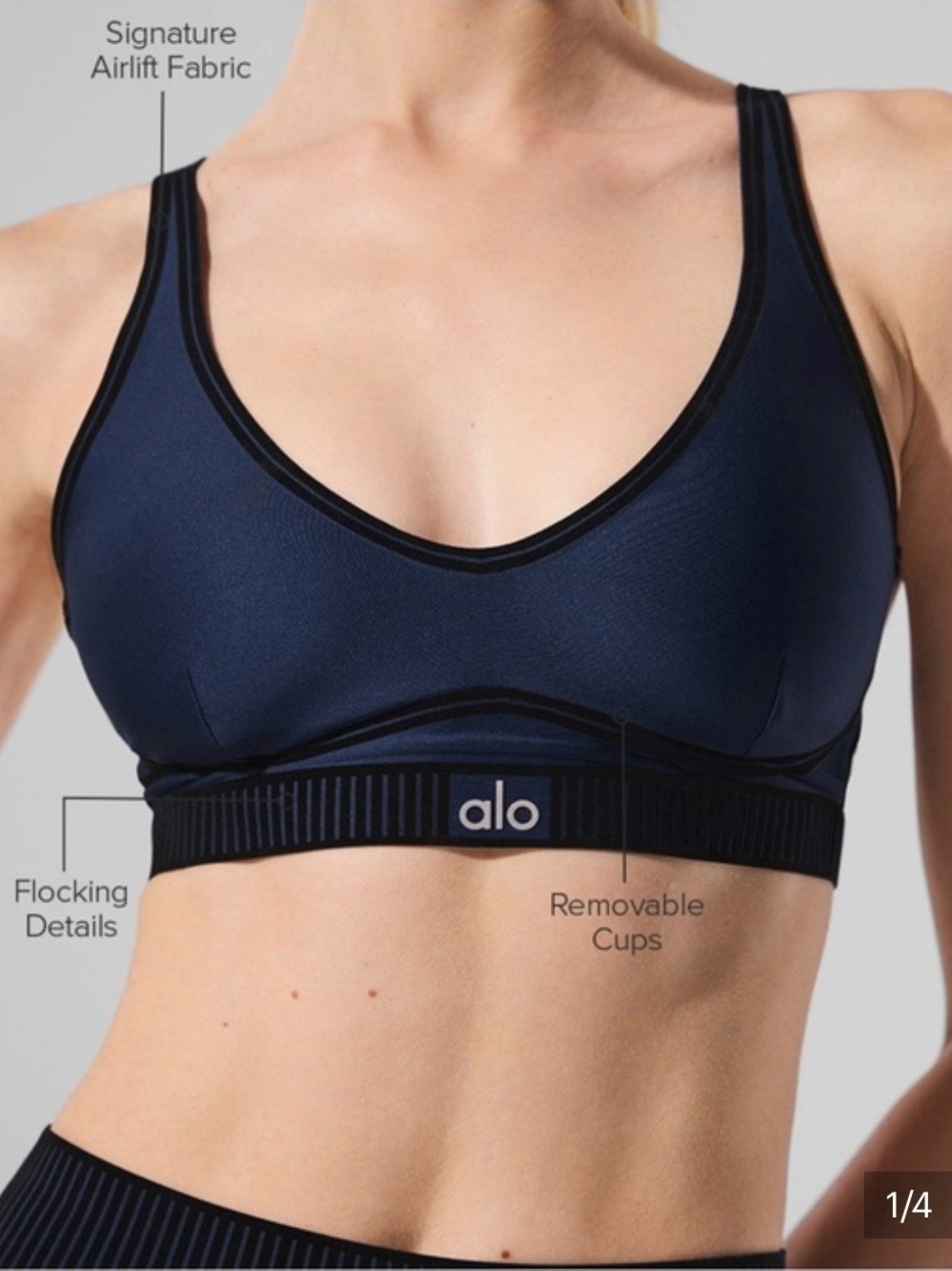 ALO Yoga Navy Airlift Sports Bra with Removable Cups